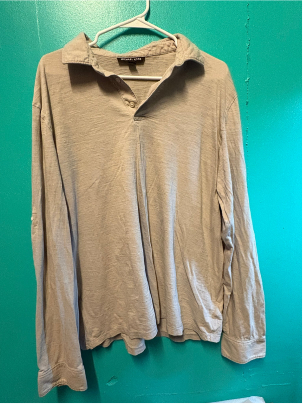 Men's Michael Kors Long Sleeve Polo Shirt Beige XL